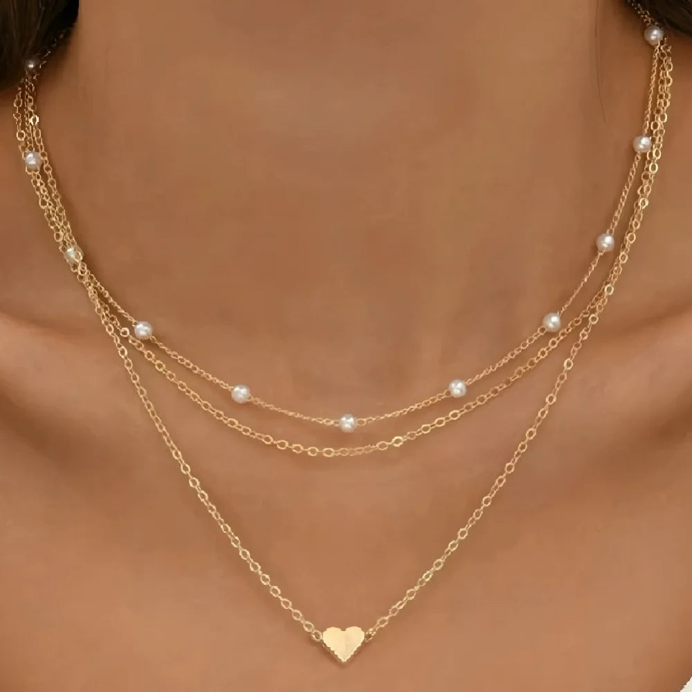 Pearl Heart Necklace Set – 14K Gold