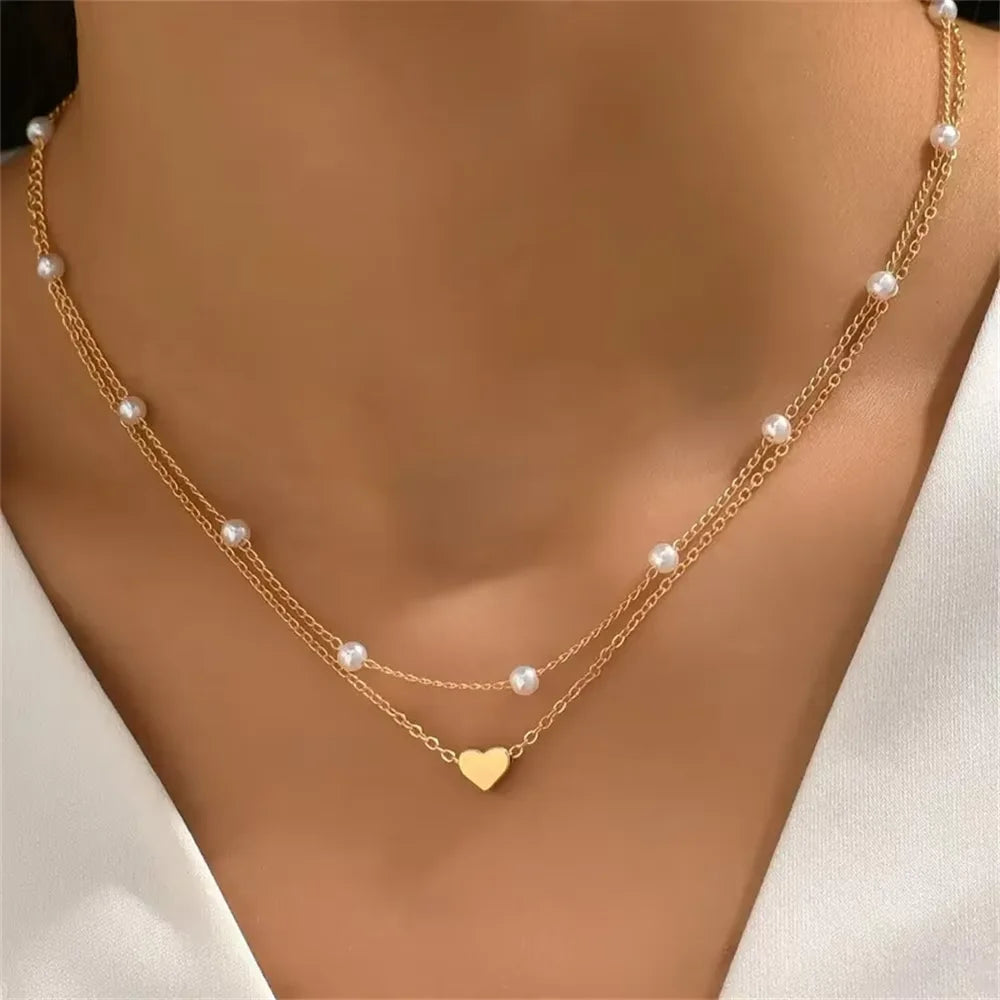 Pearl Heart Necklace Set – 14K Gold